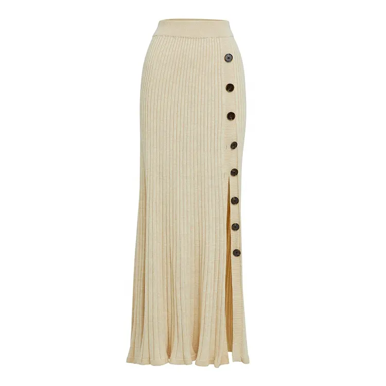 Knitwear factory custom white high waisted ribbed knit women's pleated skirt