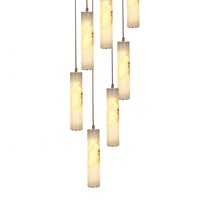 Lustre en albâtre et laiton LED de luxe personnalisé, lumière blanc chaud, design minimaliste pour salon, escalier en marbre espagnol, chevet