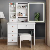 Coiffeuse au design minimaliste moderne avec éclairage LED, petite table de maquillage pour chambre à coucher, miroir coulissant et tiroirs de rangement, transfrontalier