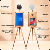 Photomaton portable rétro sur pied double face avec écran tactile, en bois véritable, ensemble complet avec boîte en bois