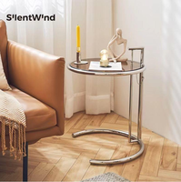 Table basse ronde à hauteur réglable en acier inoxydable, style moderne du milieu du siècle, table d'appoint en verre pour salon, chambre à coucher, style nordique, vente en gros