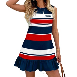 strapless open back dress Wholesale Red, White and Blue Belted Tie-Dye Dress main image 1