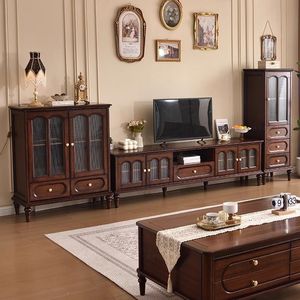 Cabinet <span class=keywords><strong>TV</strong></span> in legno massello in stile medievale; Combinazione di <span class=keywords><strong>tavolino</strong></span> da salotto; Soggiorno moderno di grande capacità - Product Image 1