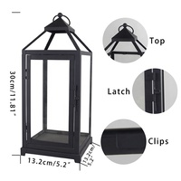 Lanterne à bougie marocaine classique en métal noir de grande taille pour décoration de jardin, intérieur et extérieur