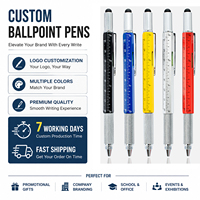 Stylo multifonctionnel 6-en-1 en plastique de 6 pouces avec logo, écran tactile, niveau à bulle, tournevis 1,0 mm, motif animal