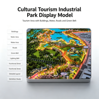Maquette de parc industriel de tourisme culturel avec bâtiments, zone aquatique, routes, ceinture verte, ceinture lumineuse et zones fonctionnelles