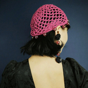 Madeshine hecho a mano de ganchillo con cuentas Vintage anudado calavera gorro para mujeres niñas estilo de moda francesa característica de tela común - Product Image 3