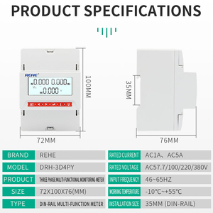 Testeur professionnel d'usine, affichage LCD, compteur multi-canaux AC pour montage sur rail triphasé 4 fils, économe en énergie - Product Image 6