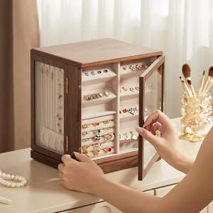 กล่องใส่เครื่องประดับไม้วอลนัทสีดำแบบกำหนดเอง สำหรับต่างหู แหวน สร้อยคอ กล่องเก็บเครื่องประดับแนวตั้งสำหรับผู้หญิง ของขวัญคริสต์มาส - Product Image 6