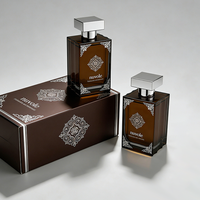 Vente directe de flacons de parfum vides, flacon de parfum carré à col serti, flacon de parfum en verre brun avec emballage en boîte