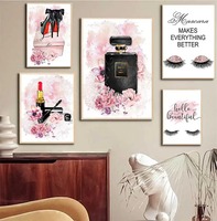 Affiche de mode parfumée aux fleurs roses, impression sur toile de cils et lèvres, peinture artistique murale, décoration moderne pour chambre de fille et maison