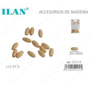 Perline ovali in legno ILAN 20x10mm per accessori di abbigliamento - Product Image 1