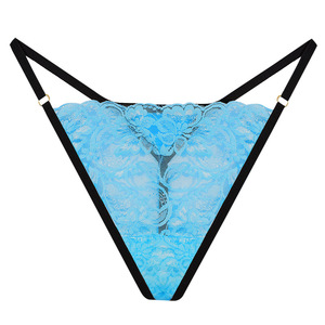 Tanga de Encaje Transparente con Diseño Floral Azul para Mujer, Tanga Sexy de Talle Bajo con Tirantes Finos, Ropa Interior Transpirable, OEM ODM - Product Image 1