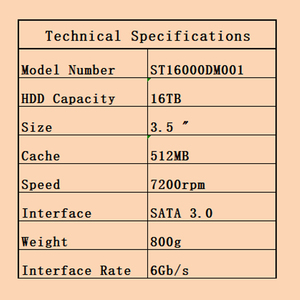 ST16000DM001 16TB Masaüstü HDD7200RPM Yüksek Hızlı SATA3 Arayüzü 512MB Büyük Önbellek 3,5 inç Masaüstü İş İstasyonları NAS Depolama - Product Image 4