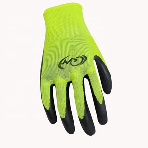 Guante <span class=keywords><strong>DE</strong></span> SEGURIDAD <span class=keywords><strong>DE</strong></span> TRABAJO recubierto <span class=keywords><strong>de</strong></span> <span class=keywords><strong>espuma</strong></span> <span class=keywords><strong>de</strong></span> látex negro con forro <span class=keywords><strong>de</strong></span> poliéster verde OEM 13G con resistencia al deslizamiento y al desgaste - Product Image 2