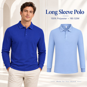 <b>Mens</b> Long Sleeve Polo <b>Shirt</b> 100% Polyester 185 GSM Custom Logo Solid Color <b>Work</b> Uniform Wholesale Private Label - Product Image 1