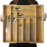 Organisateur de tiroir extensible et pliable pour couverts, maquillage, cuisine, épices, avec séparateurs et plateau réglable
