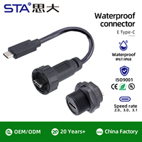 Conector Impermeable Tipo-C 3.1 IP68 Roscado de 20 Gbit/s, Conector Hembra para Montaje en Panel a Cable Extensor Macho USB 3.0 Moldeado de 0.5M 1M
