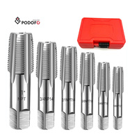Set Tap Pipa Podofo 6-Piece 1" 3/4" 1/2", 3/8" 1/4" 1/8" NPT, HSS, Pipa Lurus, Alur Beralur, Tap Sekrup, Spiral Pipe Threader