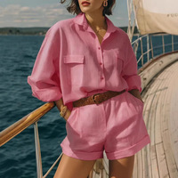 Nouvelle Collection 2026 – Ensemble Chemise Décontractée Femme Manches Longues Couleur Unie Coupe Ample Printemps-Été