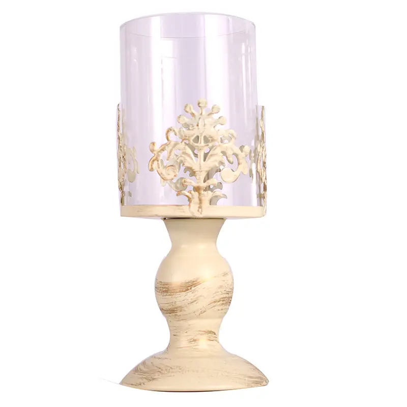 Goodseller Versatile Metallic Pedestal Glass Floral Centerpiece Base Candle Holder, Distressed Ivory Vintage Candle Holder