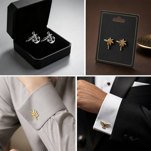 Gemelos de metal huecos con diseño recortado para hombre, en oro y plata, para camisa francesa, de lujo, para caballero, con logotipo personalizado - Product Image 6