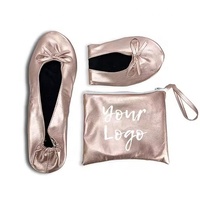 Chaussons plats jetables ballerines rose doré pour mariage, avec pochette zippée, pour après la fête