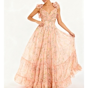 Nouvelles robes longues imprimées à bretelles spaghetti et lacets pour femmes, tendance - Product Image 1