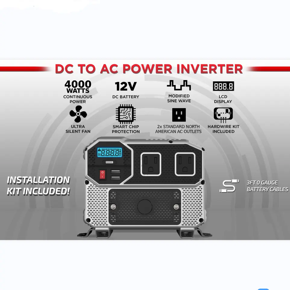 에너자이저 파워 인버터 3000W 수정 사인파 자동차 전원 인버터 12V ~ 110V 오프 거드 파워