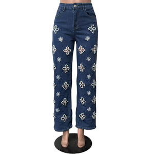 <span class=keywords><strong>Jean</strong></span> large <span class=keywords><strong>en</strong></span> denim élastique brodé et perlé, ajouré, tendance pour <span class=keywords><strong>femme</strong></span> - Product Image 4