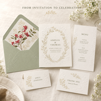 Ensemble d'invitations de mariage botaniques vintage, papeterie florale gaufrée à sec, cartes d'invitation et de réponse avec enveloppe vert sauge