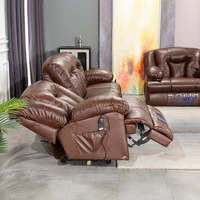 Ensemble de canapés inclinables électriques modernes en cuir marron 3 places avec dossier surdimensionné pour salon et mobilier de maison