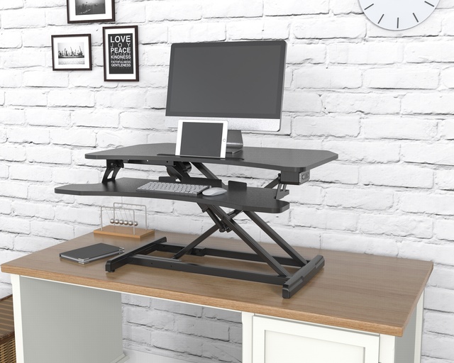 V-mount Modern Black Electric Standing Desk Converter Metal Iron Material Adjustable Height MDF Monitor Riser Home Office