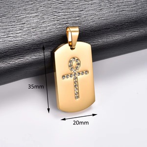 Collar con Colgante de Cruz Ankh Egipcia de Acero Inoxidable y Circonia para Mujer y Hombre, Placa de Identificación, Dijes Cuadrados, Cadena, Joyería de Amuleto Metálico - Product Image 2