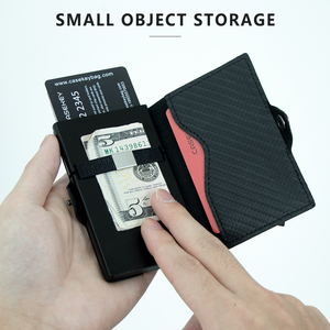 Casekey Custom Slim Carbon Fiber <b>Wallet</b> Middle Button Cartera Metal Credit Card <b>Holder</b> RFID Blocking <b>Wallet</b> With Zipper Pocket - Product Image 2