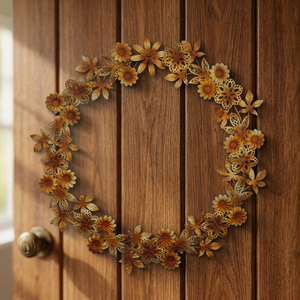 Rustic Metal Floral Wreath Handmade <b>Decorative</b> <b>Flowers</b> Round Unlit <b>Wall</b> Hanging Craft Art - Product Image 6