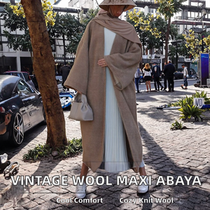 Robe longue en laine style vintage automne/printemps 2026, Abaya respirante, cardigan ouvert, tricot épais, ceinture, fabrication directe - Product Image 2