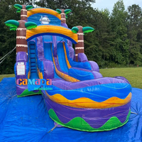 Toboggan aquatique gonflable commercial double piste de 20 pieds avec piscine intégrée et château gonflable