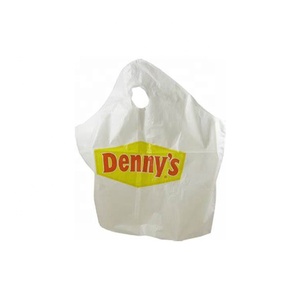 HDPE LDPE poly reusable wave top tote handle plastic takeout delivery bags for restaurant shop