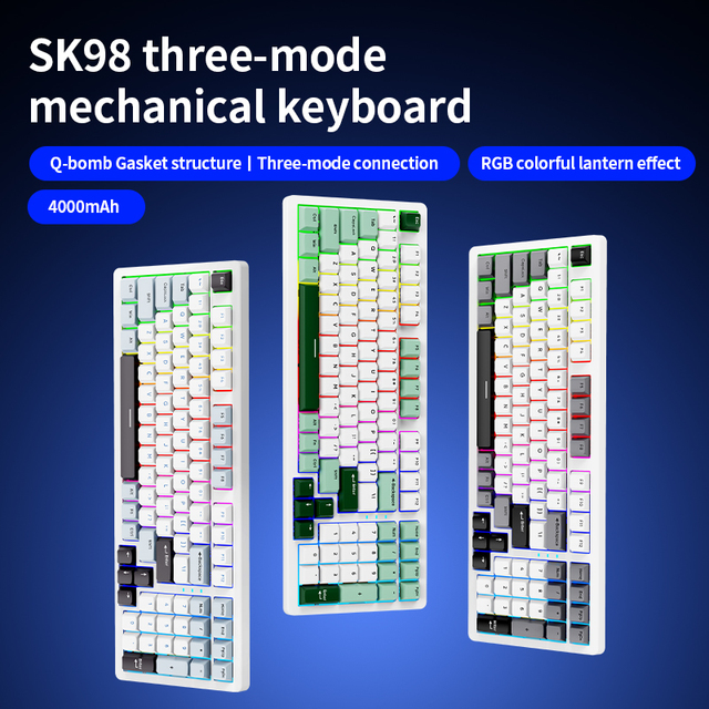 Wholesale Price 98-Key Wired&Wireless Tri-Mode Link Gaming Mechanical Keyboard PBT Material New Product