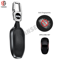 Étui de clé télécommande en alliage d'aluminium et cuir pour Tesla Model 3 Model S Model Y, coque de protection pour clé de voiture