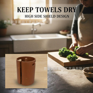 Runze Home Wooden <b>Paper</b> Towel Holder Circular Countertop Storage <b>Kitchen</b> Desktop Roll Stand - Product Image 4