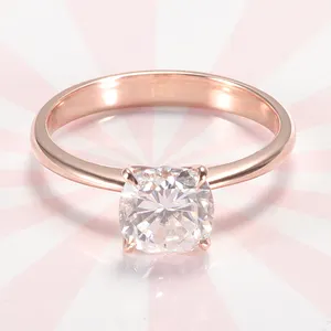 1.5carat 6.5x6.5mm cushion moissanite diamond solitaire 14k rose gold ring for bride