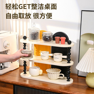 Three Tier <b>Desk</b> Storage Rack Cream Color Standing Type For Kitchenware Coffee Cups Tea Set Organizer Rectangle Shape 3 Floors - Product Image 2