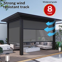 Tirai Luar Ruangan Motorized 100% Blackout Built-In Polos Tahan Angin Tahan Air Dapat Ditarik Ulang Pintar Vertikal Kontrol Jarak Jauh Baterai