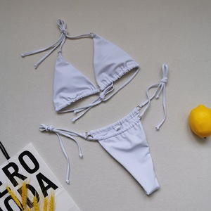 2026 Hot Selling Solid Color High Stretch Sexy Backless Bikini Set Thong Two Piece Sling Women's Swimsuit