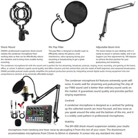 Pack d'équipement de podcast F998 : Carte son live, Microphone à condensateur BM800 avec bras articulé pour le streaming, l'enregistrement et le gaming