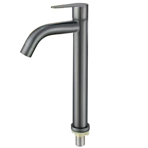Grifo de lavabo de acero inoxidable con un solo manípulo, un solo orificio, montado en cubierta, con válvula de acero inoxidable, para agua fría y caliente, diseño elevado - Product Image 3