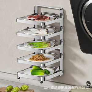 Étagère de préparation alimentaire pliable pour cuisine, 5 niveaux, murale, multi-étages, avec roulettes - Product Image 4