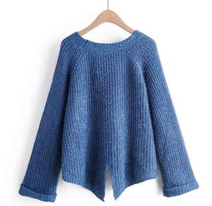 2024 estilo europeo y americano <span class=keywords><strong>cuello</strong></span> redondo manga larga rollo puños dobladillo decorativo mangas divididas suéter suelto ropa de <span class=keywords><strong>mujer</strong></span> - Product Image 6